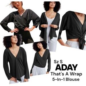 ADAY "THATS A WRAP Sz S Blk 5-In-1 Ways 2 Wear Convertible Minimalist L/S Blouse